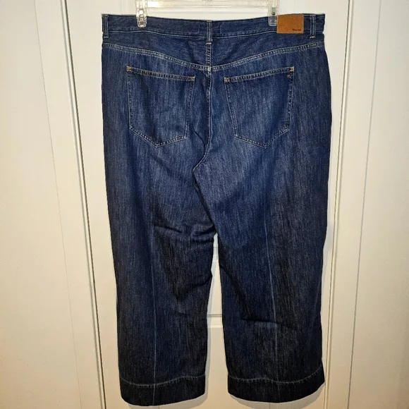 Madewell Plus Size 20W SuperWide High Waisted Full Length Blue Whiskering Jeans - Picture 6 of 16